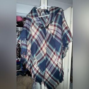 Plaid Fringe Poncho